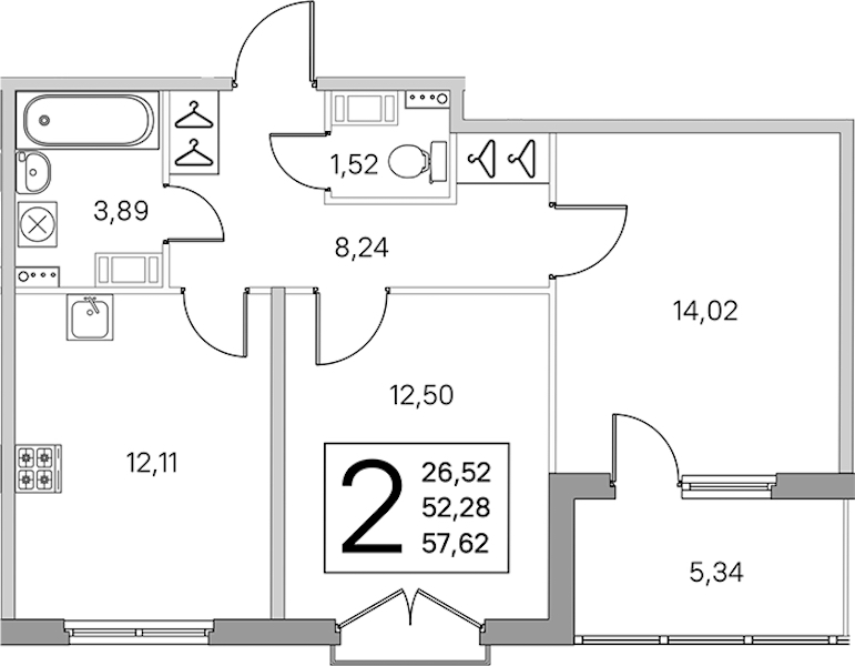 2-комнатная квартира 54.95 м², 3/4 эт., ЖК «Любоград в Стрельне»